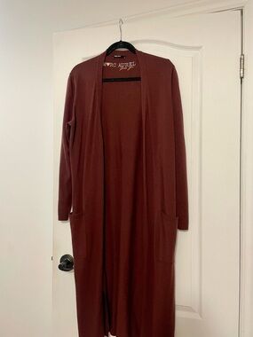 Marc Aurel Long Open-Front Cardigan in Rust